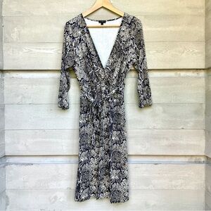 Talbots Faux Wrap‎ Dress Snake Print Bracelet Length Sleeve Stretch Knit, Sz 1X